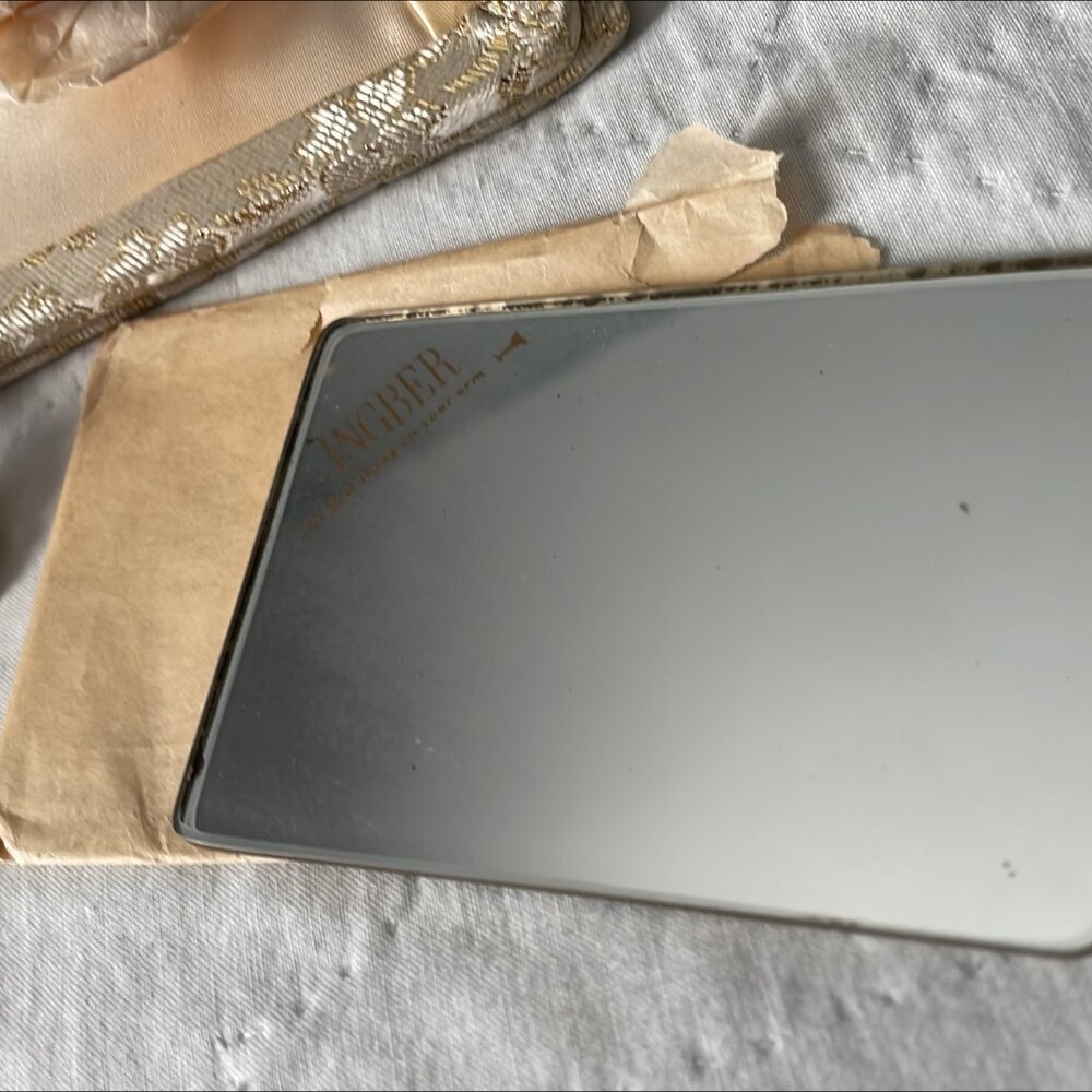 VINTAGE 1950s Ingber Gold Brocade Jeweled Clutch w Mirror Set - Picture 8 of 12